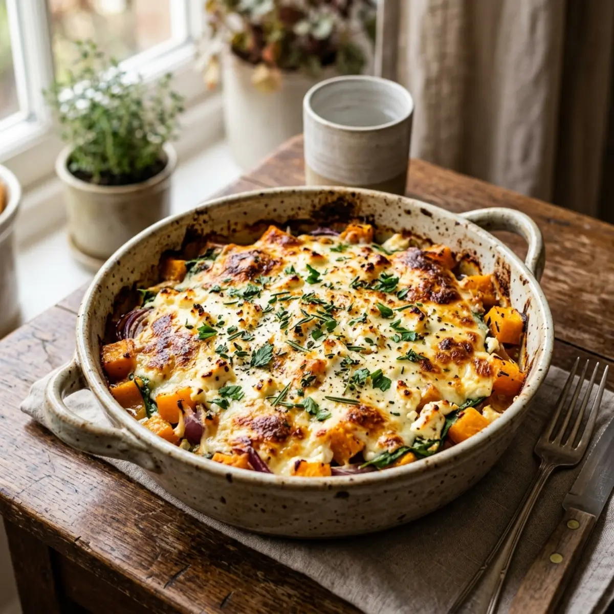 Vegetarian Pumpkin and Feta Casserole in Air Fryer
