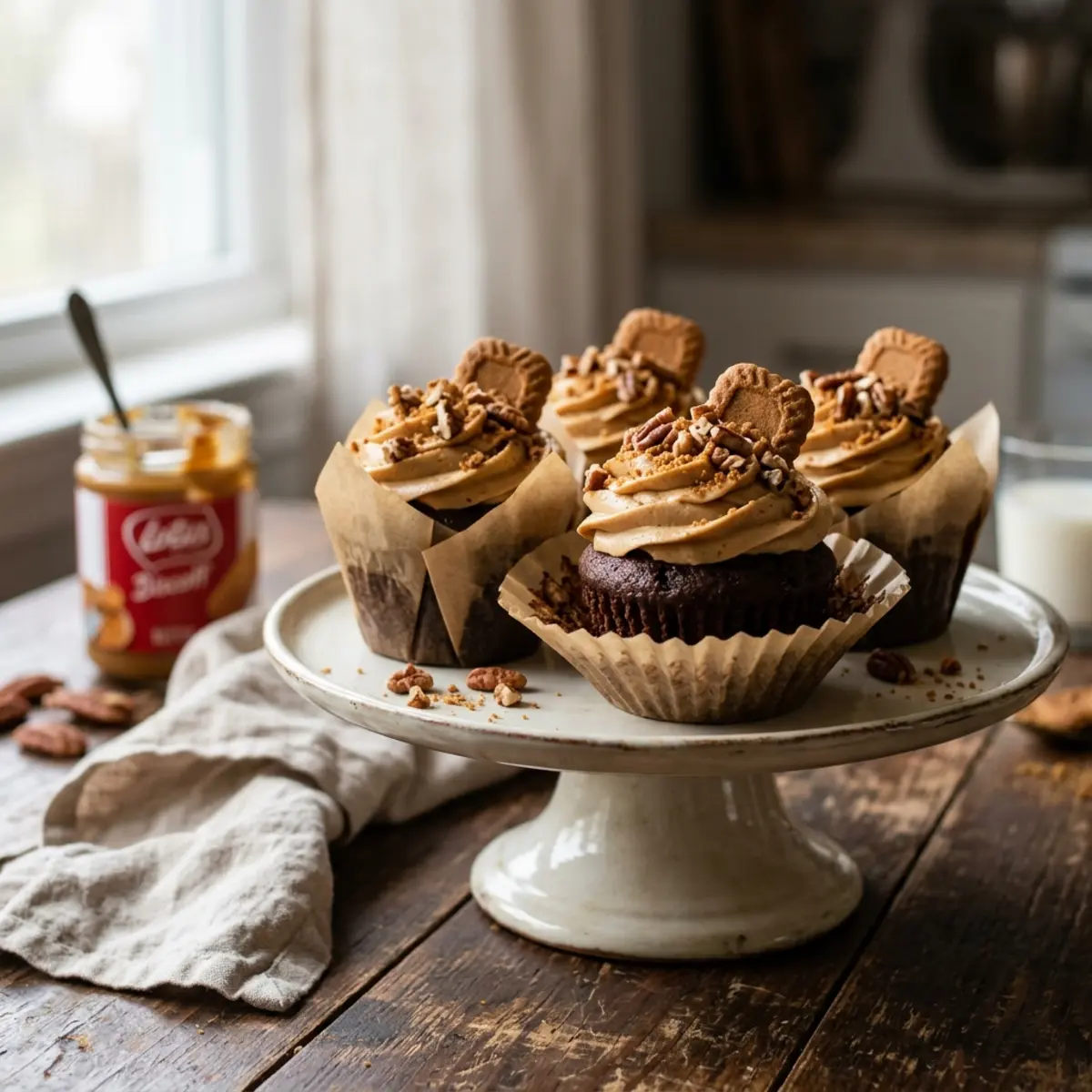 Cupcakes cu ciocolată, nuci pecan și pastă speculoos la Air Fryer