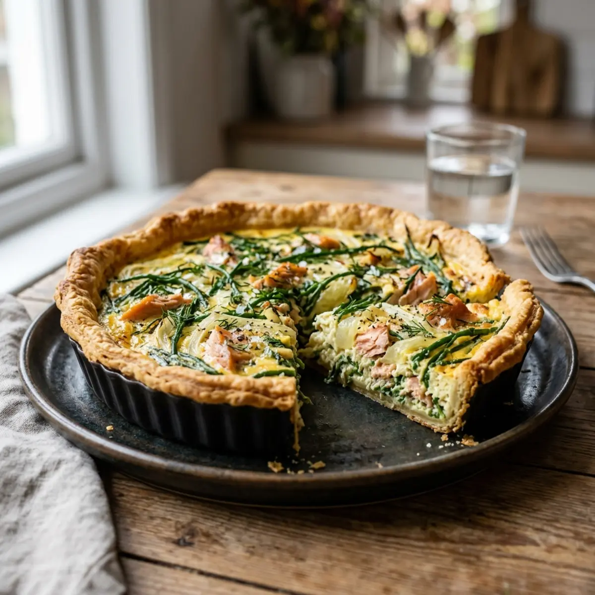Quiche cu samphire, fenicul și păstrăv afumat la Air Fryer