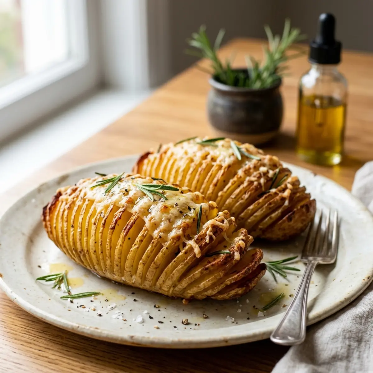 Cartofi Hasselback la Air Fryer cu Parmesan, Rozmarin și Trufă