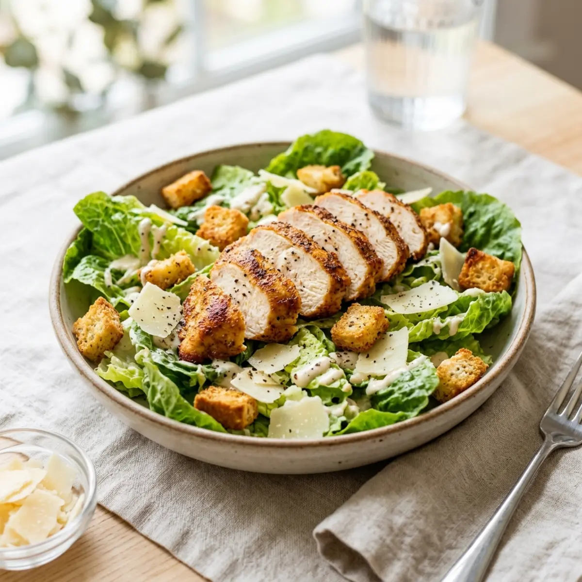 Salată Caesar cu pui la air fryer – rețetă rapidă și crocantă