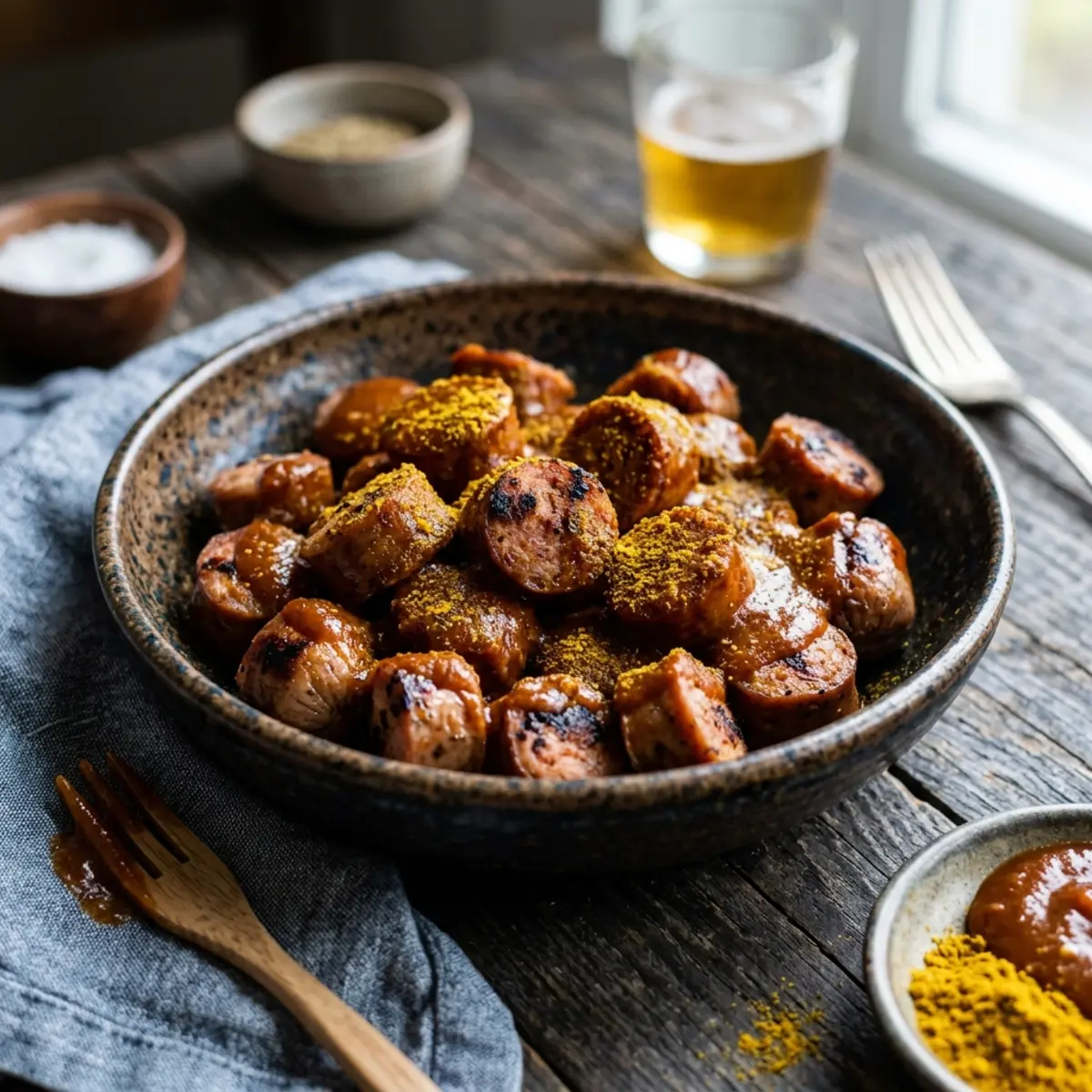Currywurst la Air Fryer – Rețetă rapidă de cârnați bratwurst