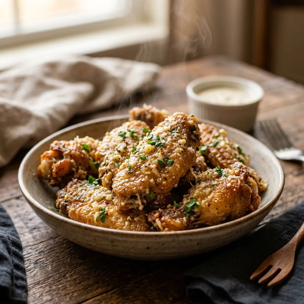 Aripioare de pui cu usturoi și parmezan la Air Fryer