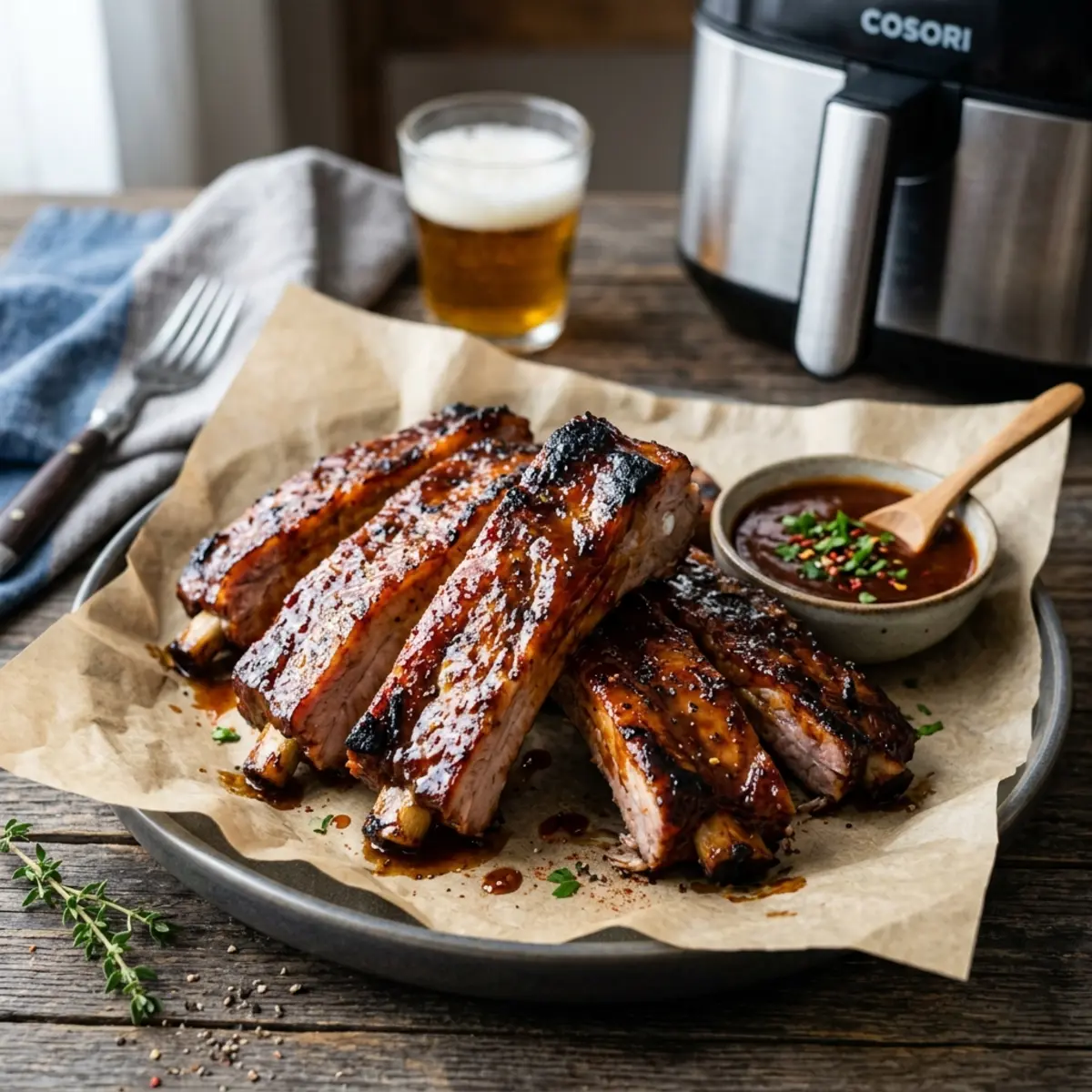 Coaste la Air Fryer cu Sos BBQ – Fragede și Afumate în 40 de Minute