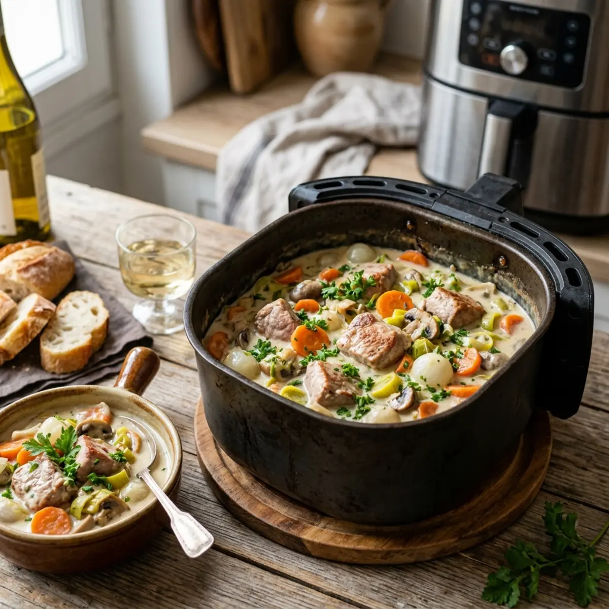 Blanquette de vițel la Air Fryer – Tocană franțuzească rapidă și cremoasă