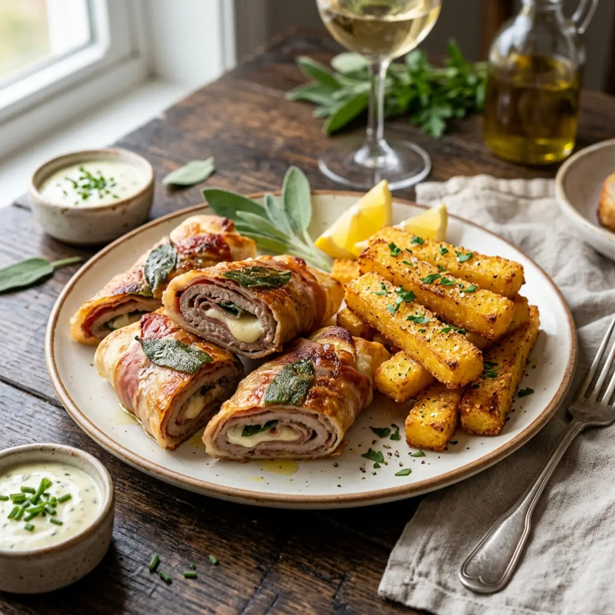 Saltimbocca de pui la Air Fryer cu bețișoare de polenta crocante