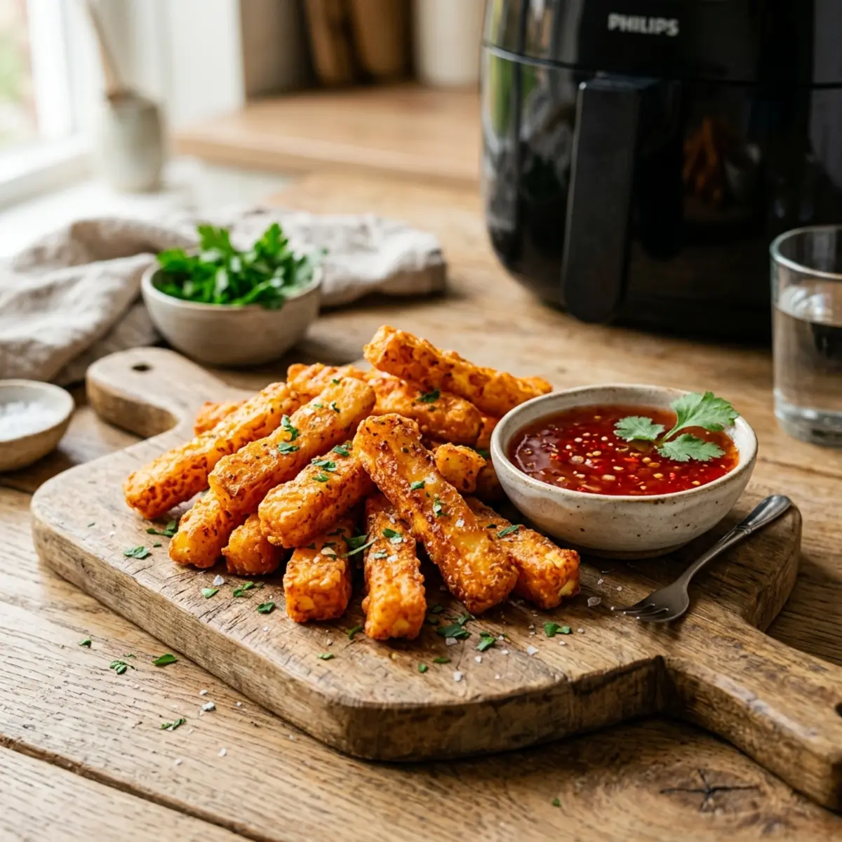 Bețișoare de halloumi crocante la Air Fryer