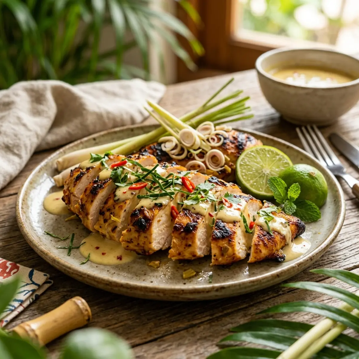 Piept de pui la Air Fryer cu lămâiță și ghimbir, sos cremos de cocos