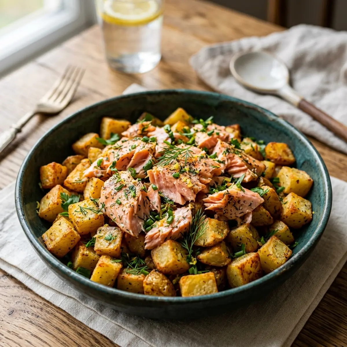 Cartofi crocanți cu somon la air fryer
