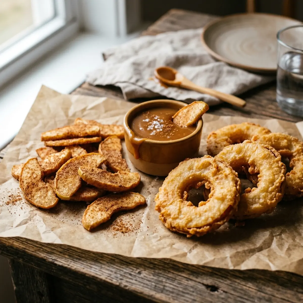 Felii de măr crocante la Air Fryer cu sos caramel