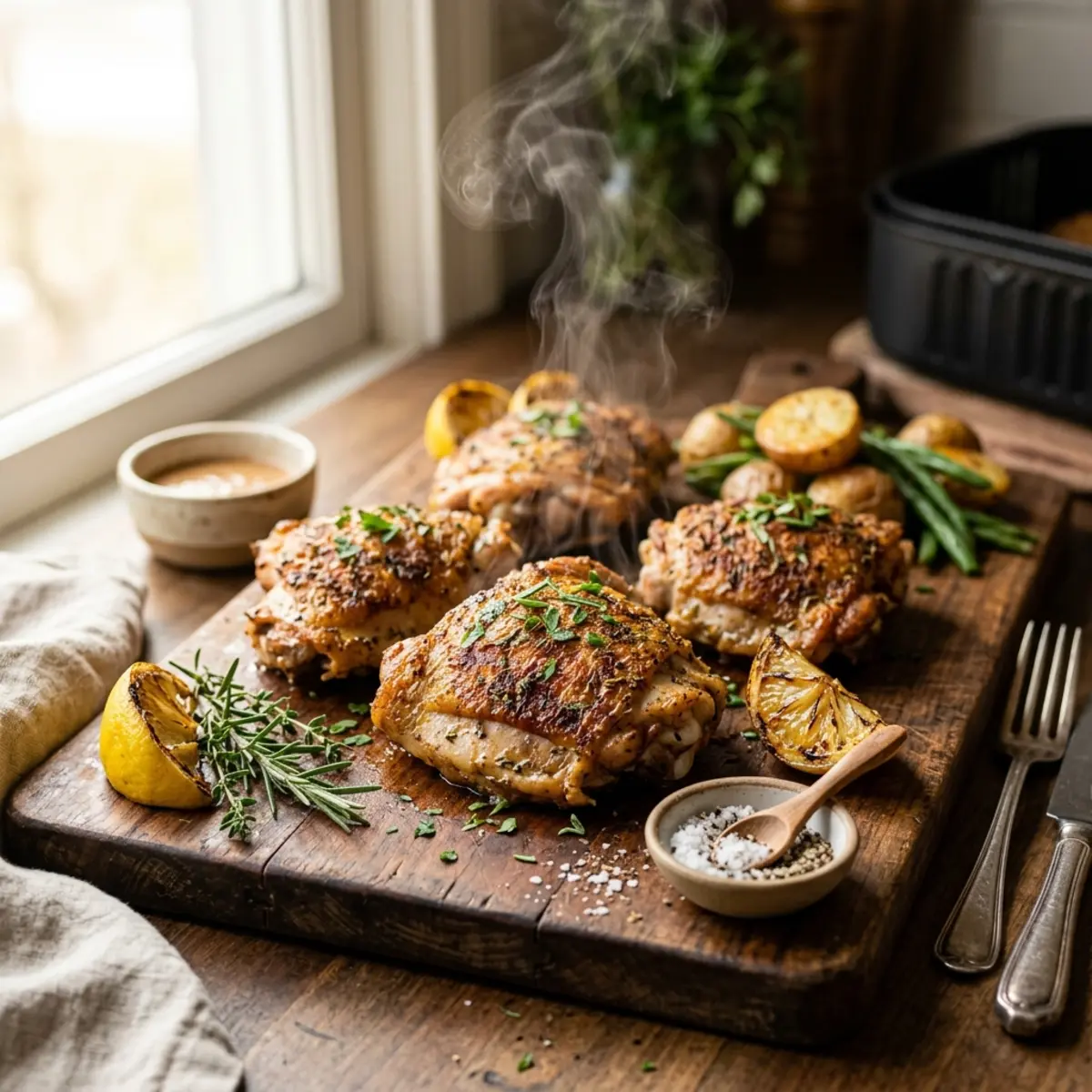 Pulpe de pui cu os la Air Fryer - Rețetă crocantă și suculentă