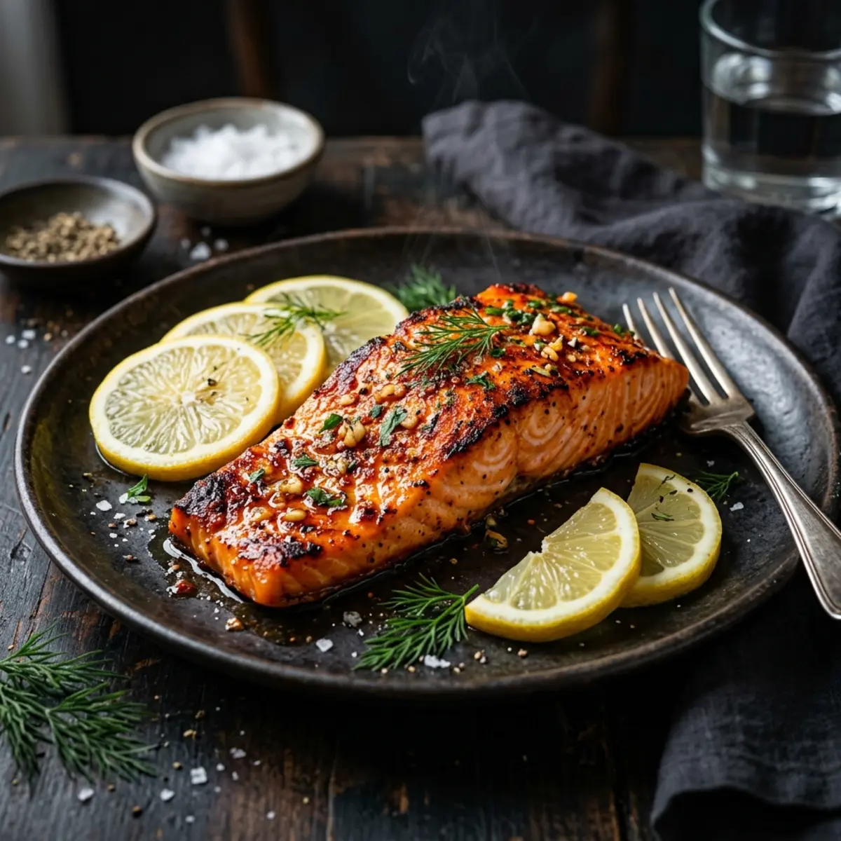 Somon la air fryer cu usturoi și boia
