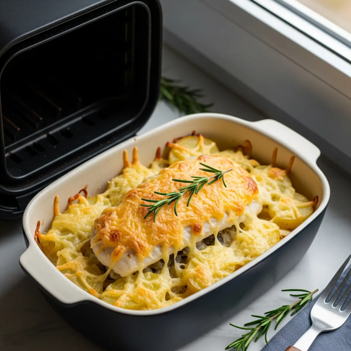 Gratin rapid de pește și cartofi noi la Air Fryer