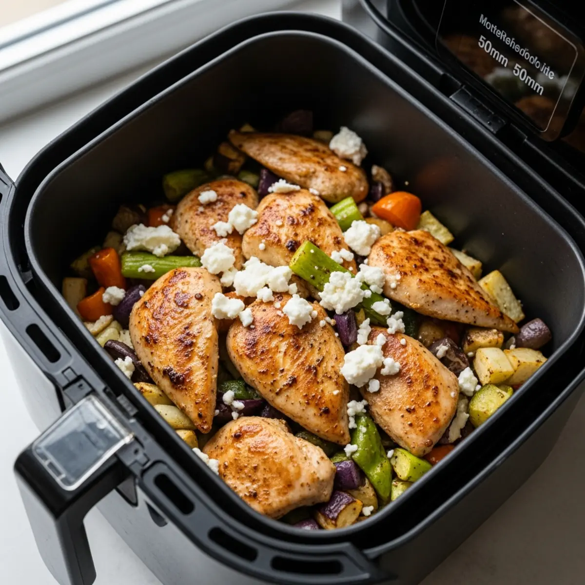 Pui grecesc la Air Fryer cu legume și feta – Cină mediteraneană rapidă