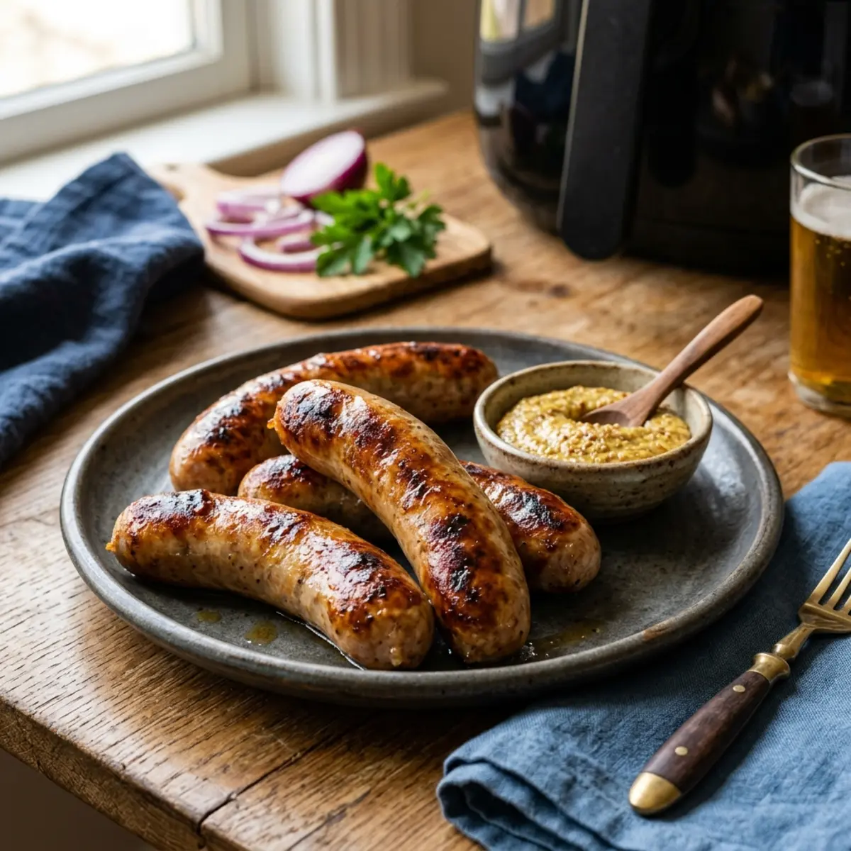 Bratwurst crocante și suculente la Air Fryer – Rețetă rapidă cu cârnați de porc