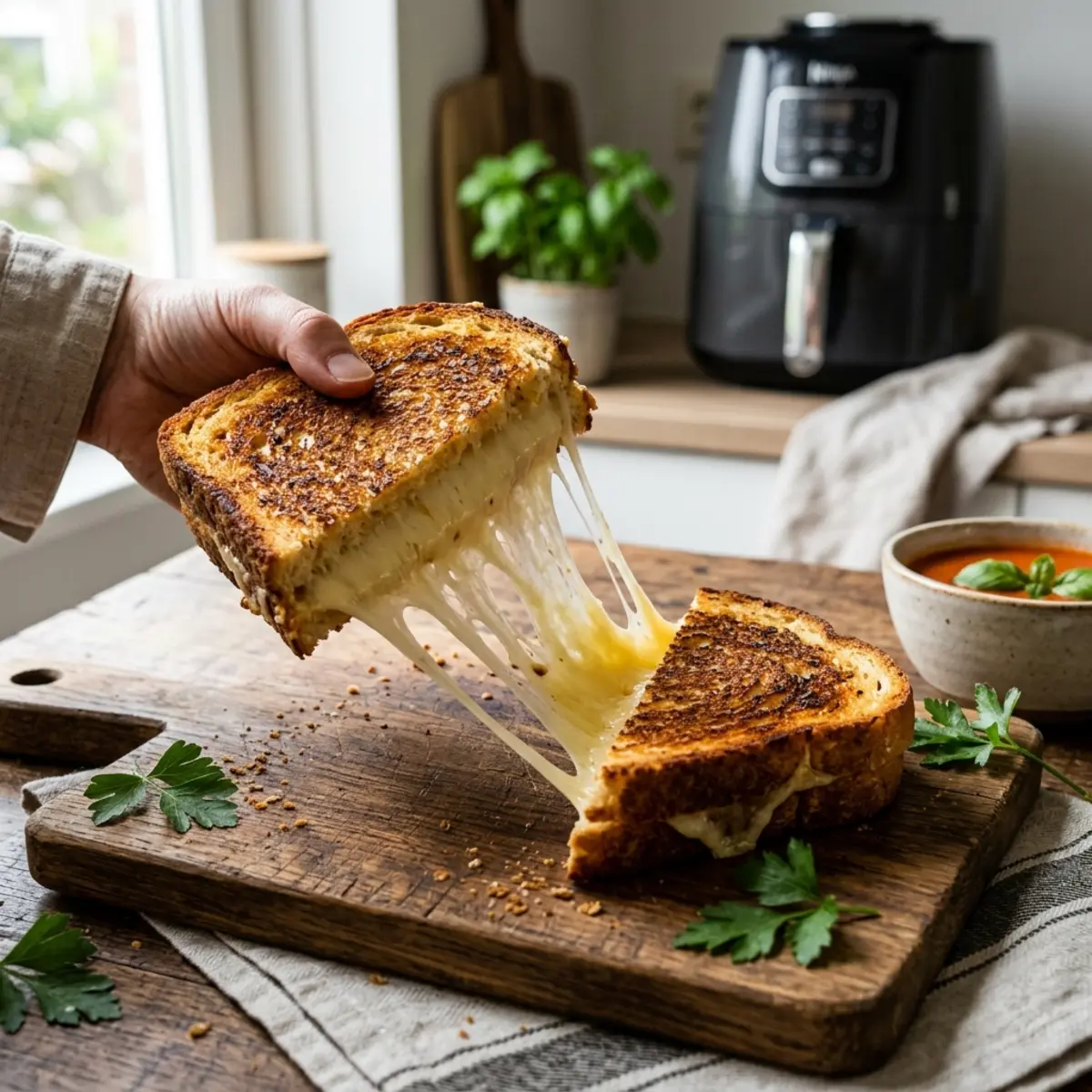 Tosti cu brânză la Air Fryer – Rețetă rapidă în 7 minute