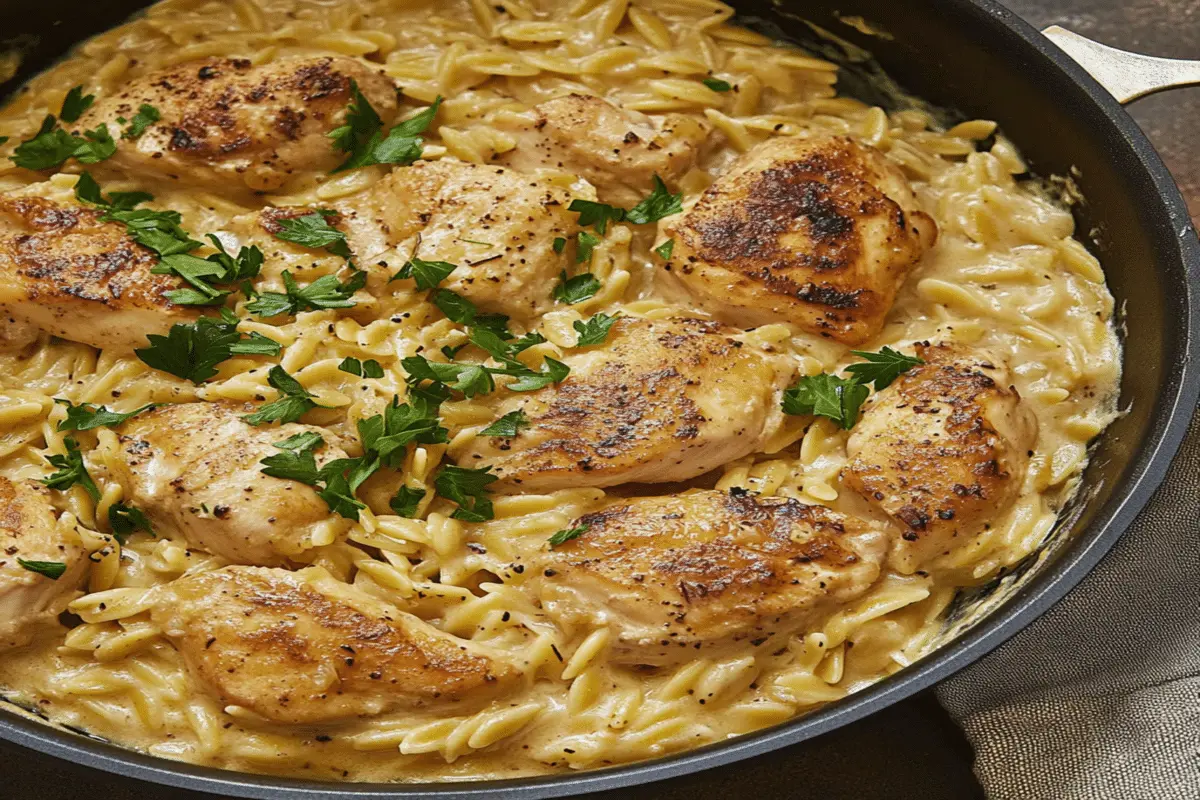 Orzo cremos cu pui la Air Fryer