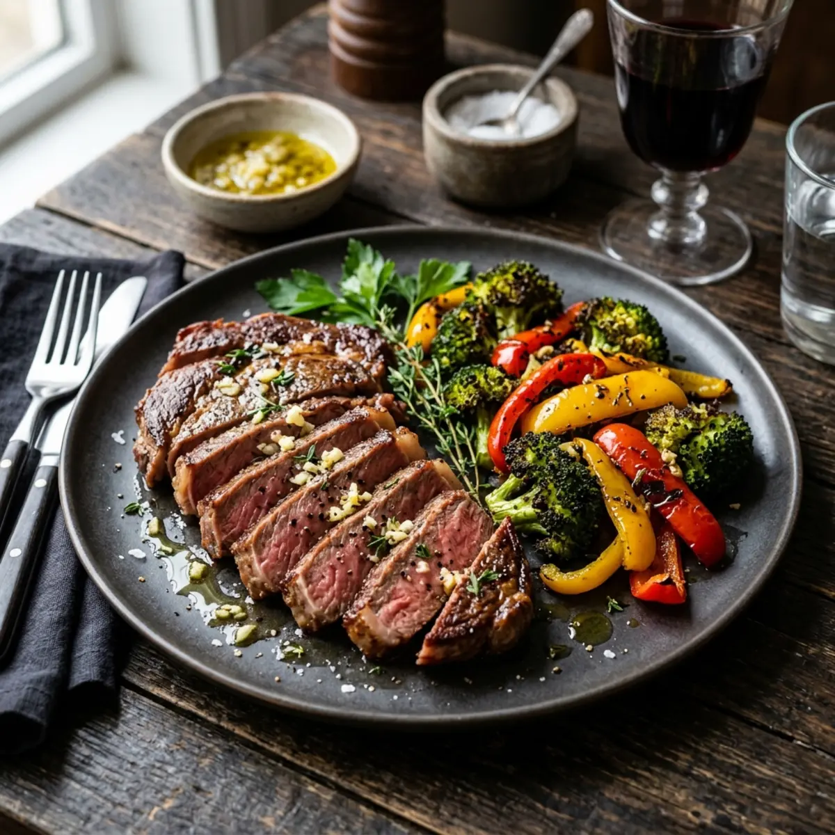 Friptură Ribeye cu broccoli și ardei gras la Air Fryer