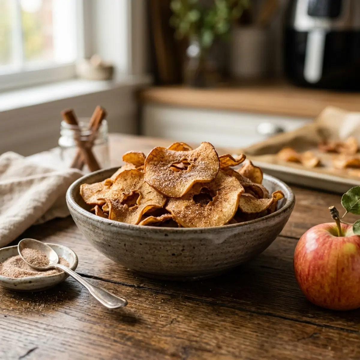 Chipsuri de mere la air fryer – rețetă rapidă și crocantă