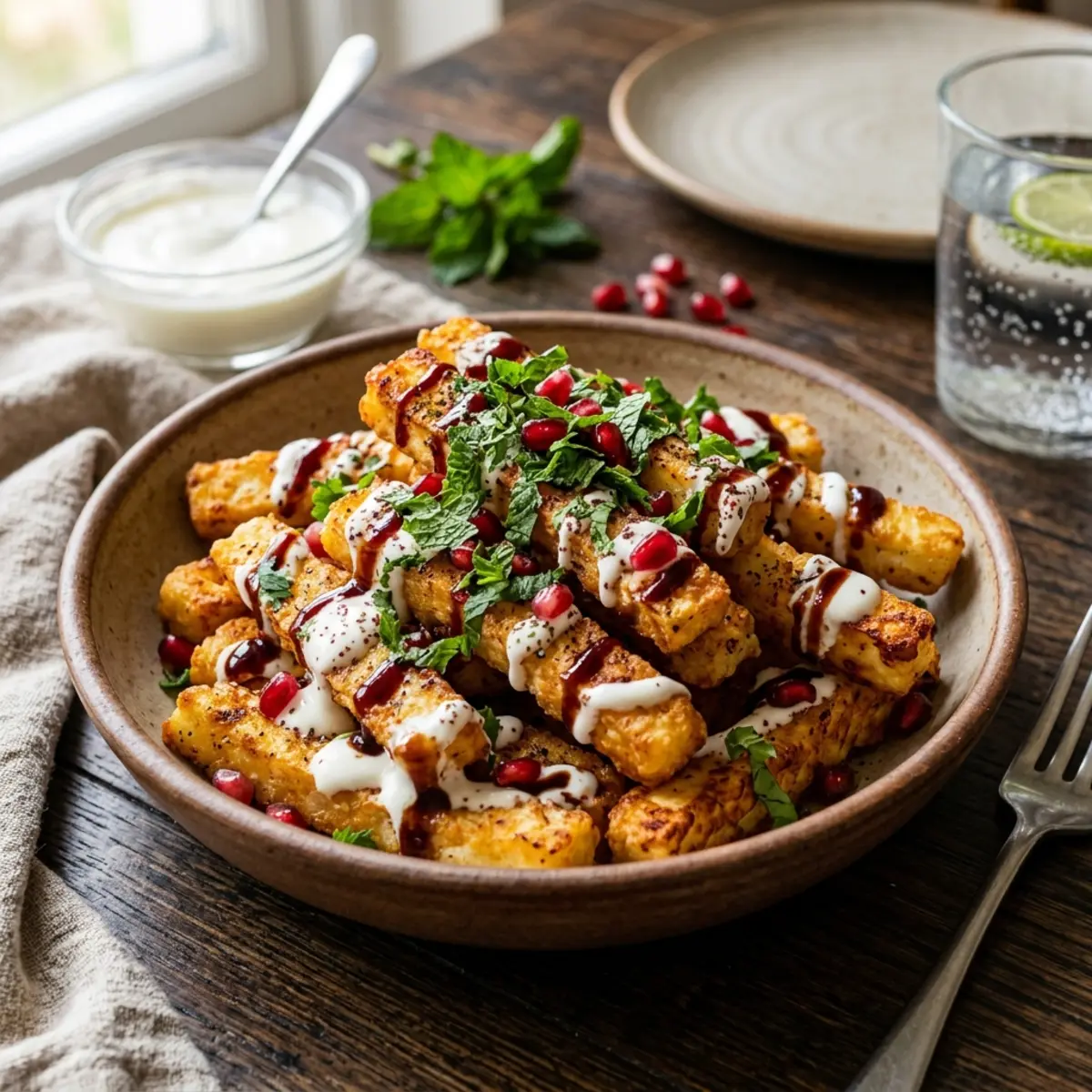 Bețișoare de Halloumi la Air Fryer cu Iaurt și Melasă de Rodie