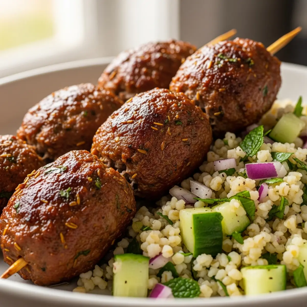 Kefta de porc la air fryer cu salată de bulgur și legume