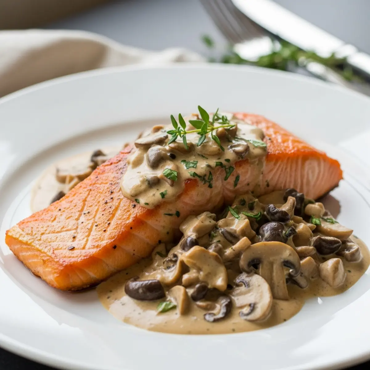 Somon Sockeye la Air Fryer cu Sos Cremos de Ciuperci