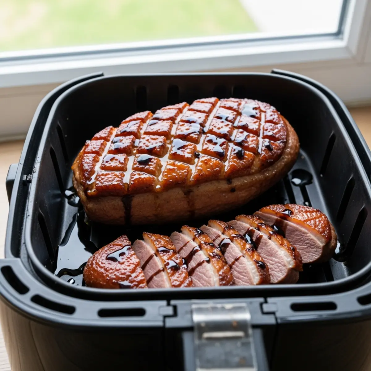 Piept de rață crocant la air fryer cu glazură de miere și oțet balsamic