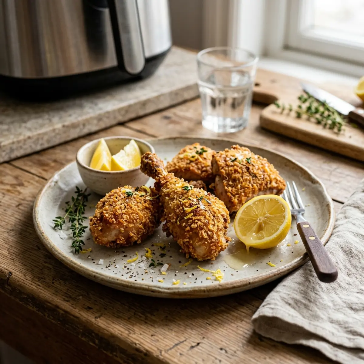 Iepure la Air Fryer cu usturoi, lămâie și cimbru