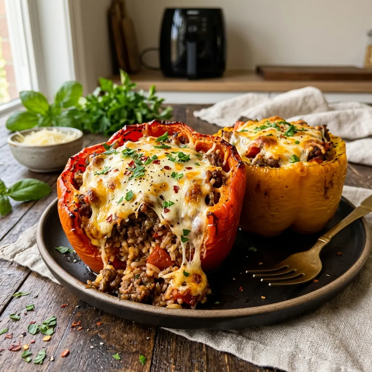 Ardei umpluți la Air Fryer – Rețetă ușoară și brânzoasă