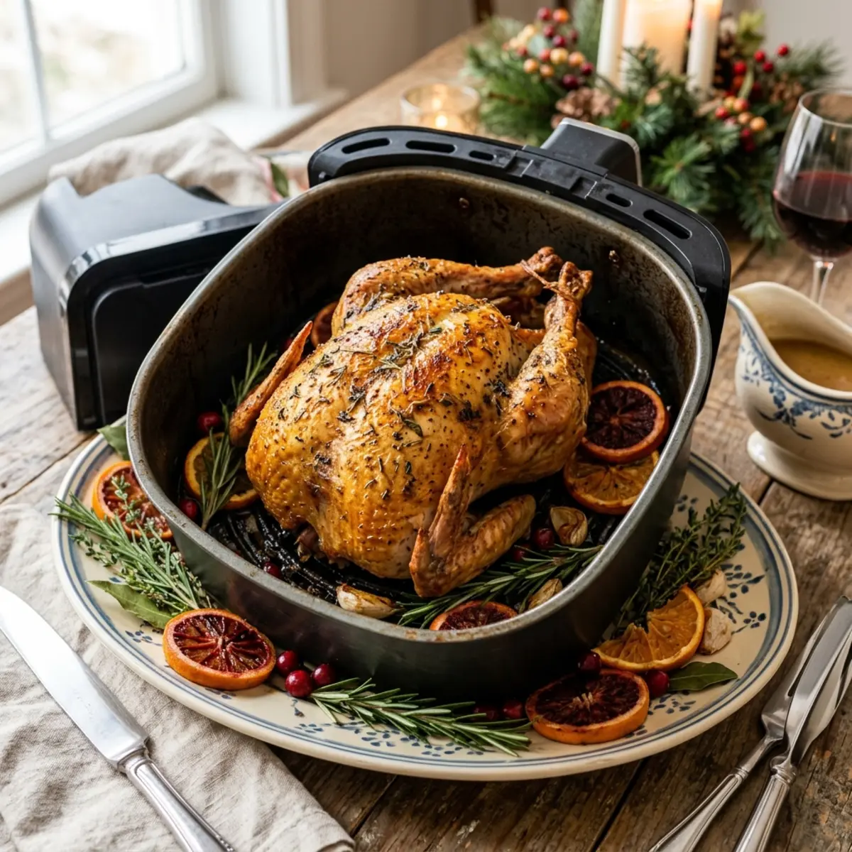Curcan întreg suculent la Air Fryer – Rețetă rapidă cu ierburi aromatice