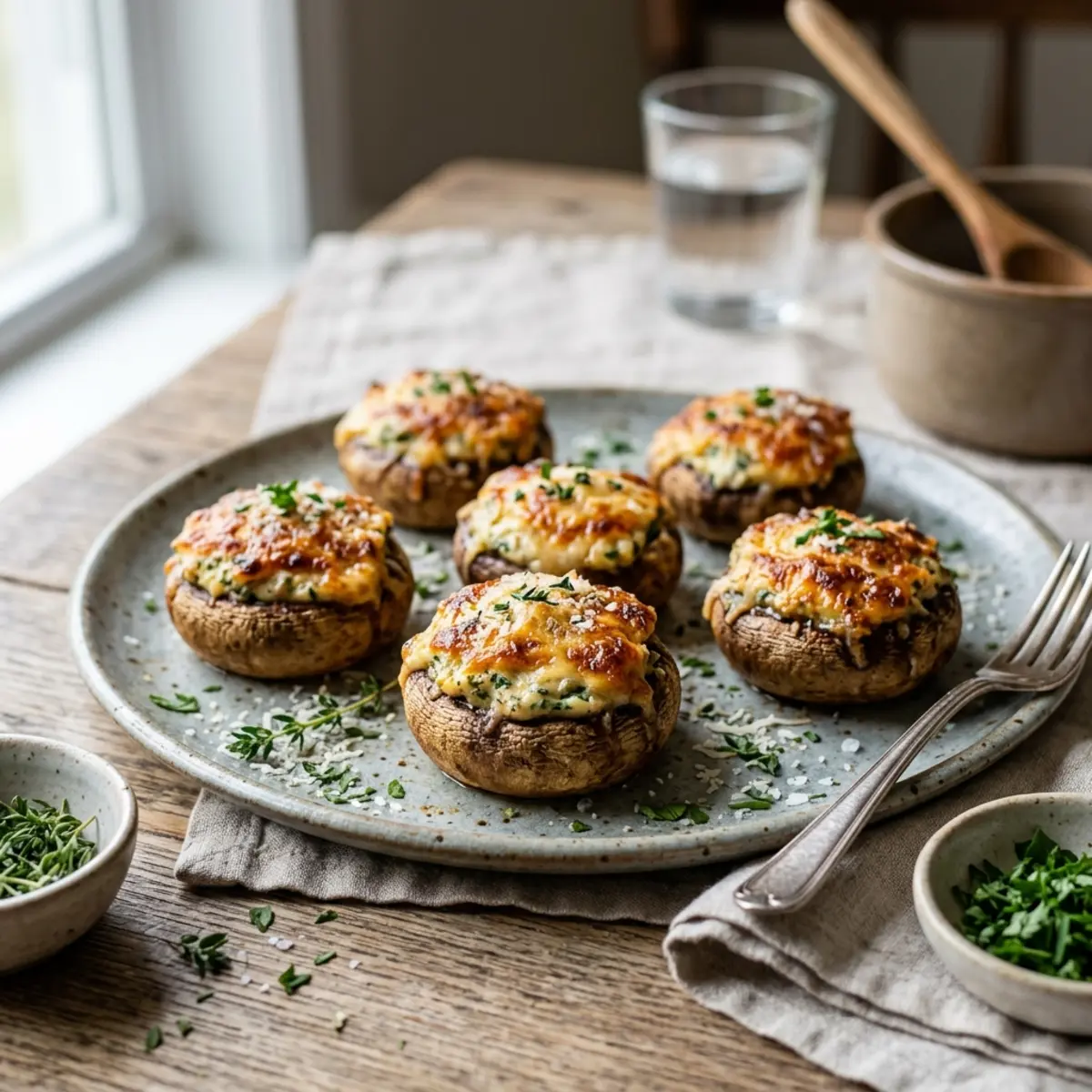 Ciuperci umplute la Air Fryer cu cremă de brânză și parmezan