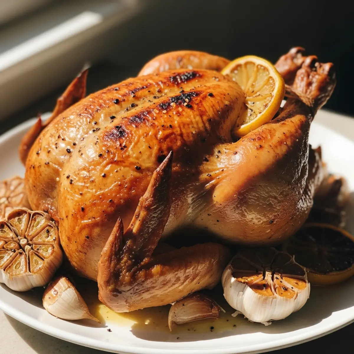 Pui întreg cu lămâie și usturoi la Air Fryer