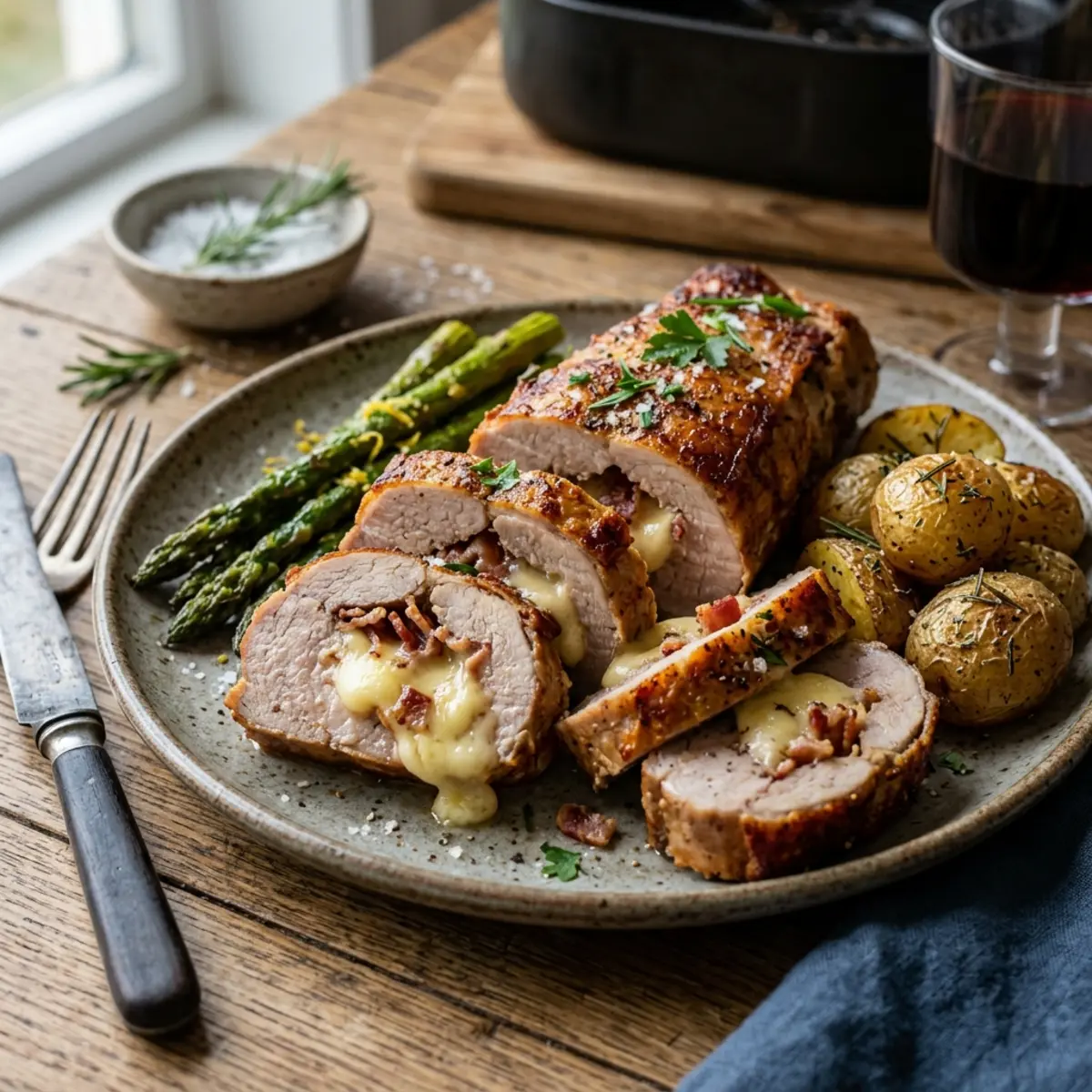 Mușchi de porc umplut cu brie și bacon la Air Fryer