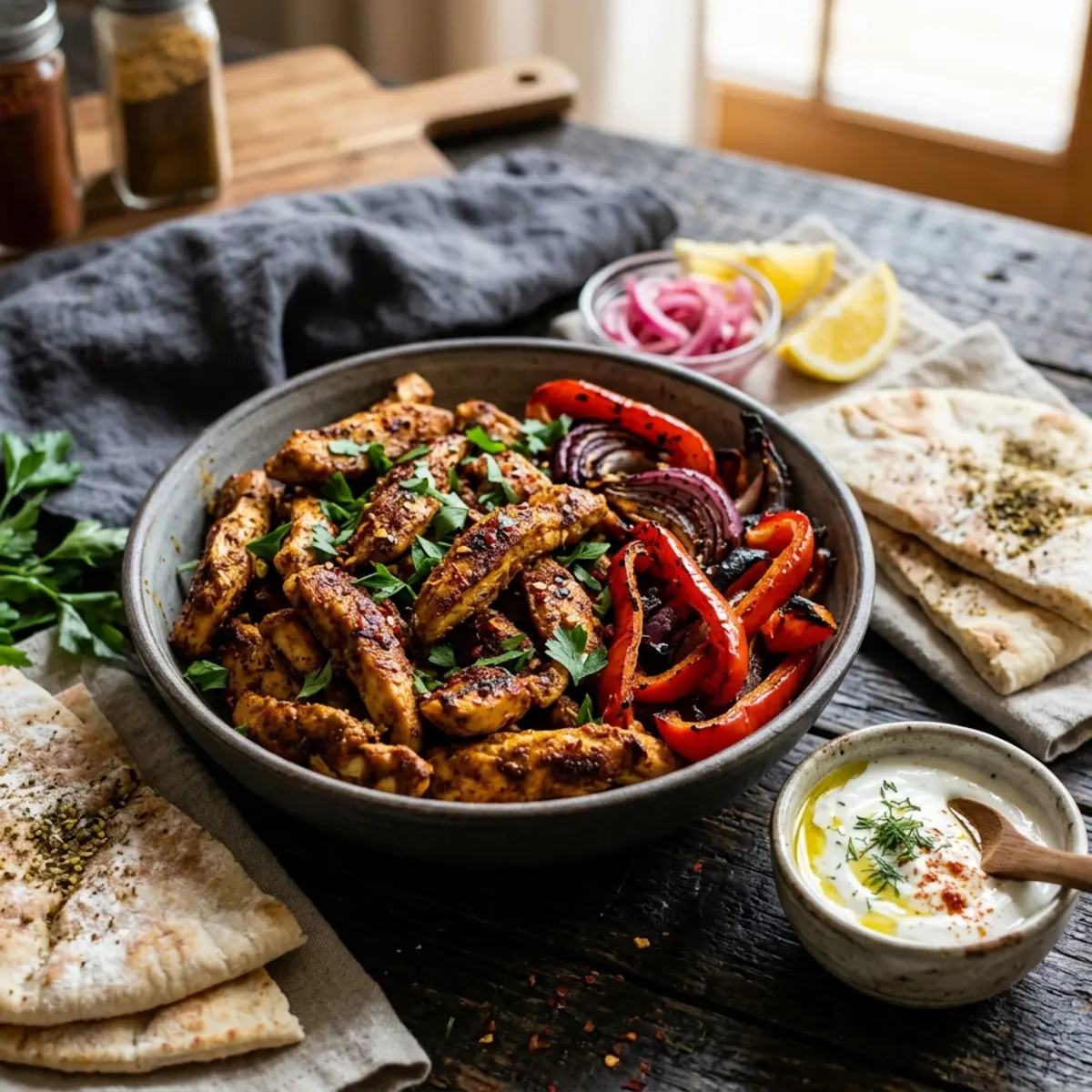 Shoarma de pui la air fryer cu ceapă roșie și ardei
