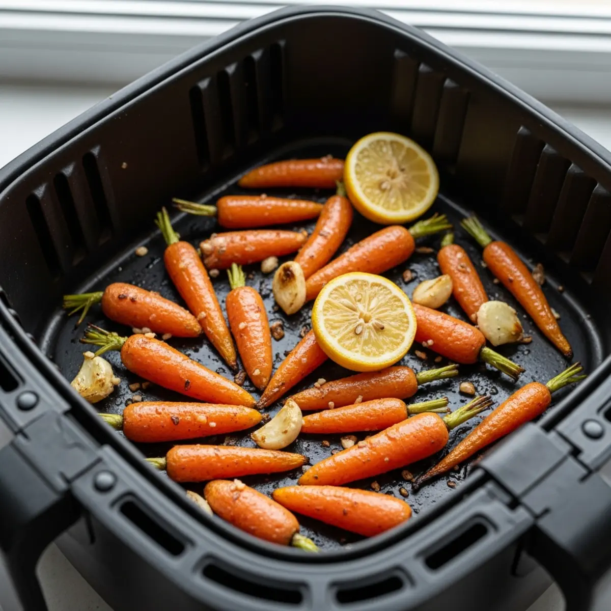 Morcovi mici la Air Fryer cu usturoi și lămâie