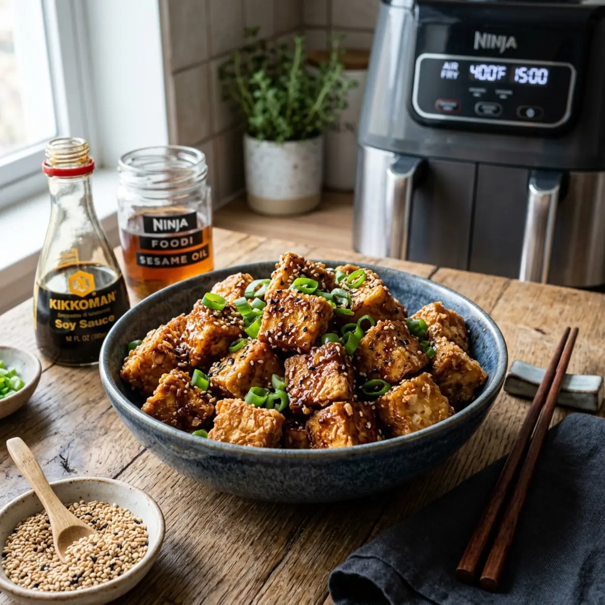 Bucățele crocante de tofu la air fryer