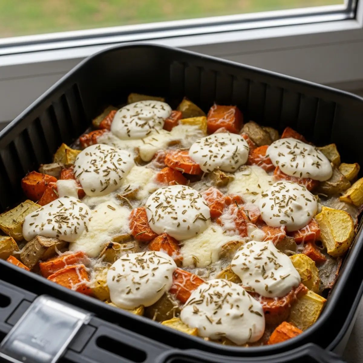 Caserolă de legume rădăcinoase cu brânză cremă la Air Fryer